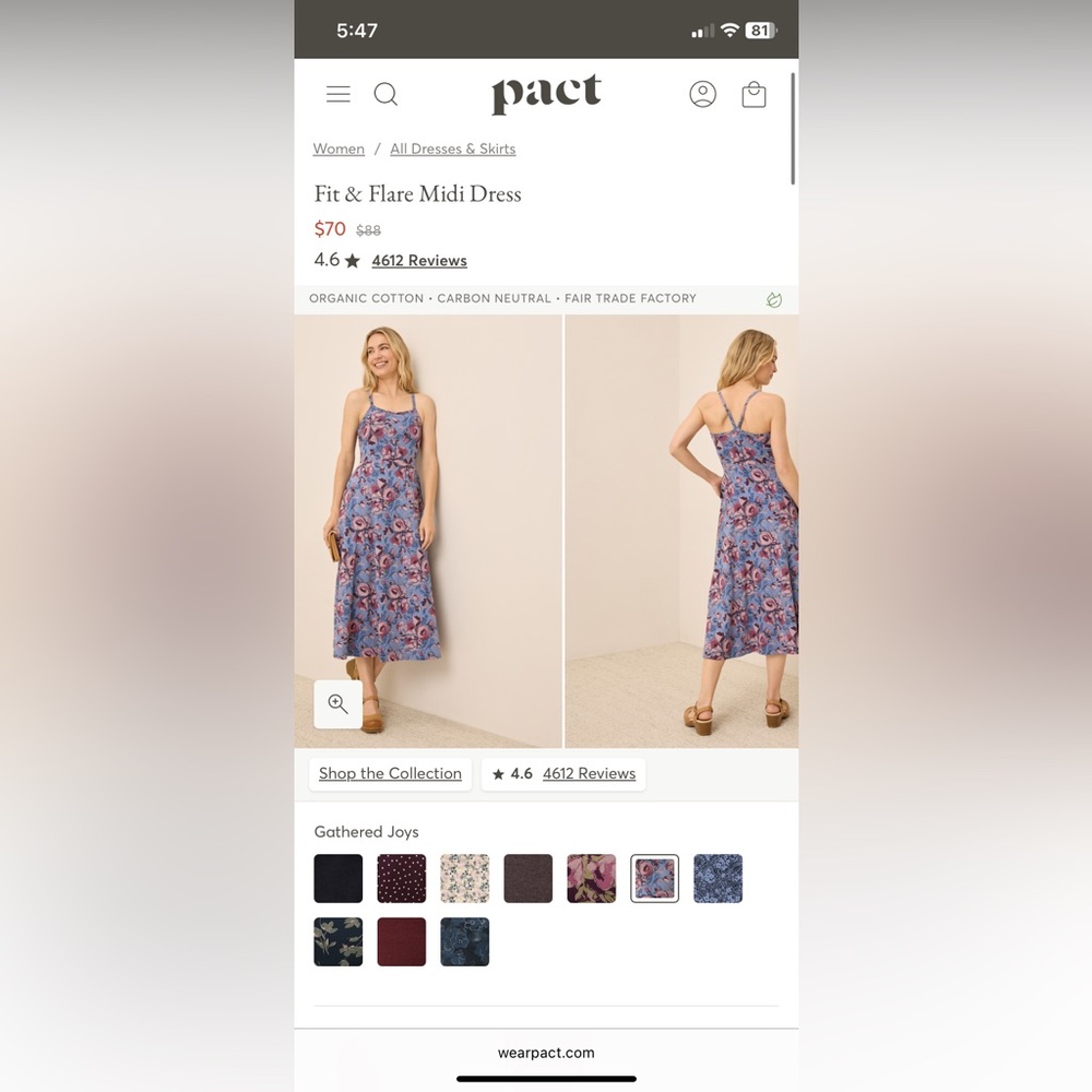 Pact Green and Pink Floral MIDI Dress